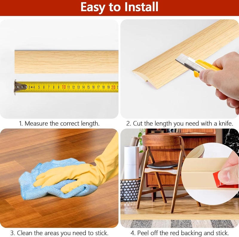 ToLanbbt 20Ft PVC Floor Edging Trim - Self Adhesive Carpet to Tile Transition Strip, Peel and Stick Floor Joining Strip - Suitable for Threshold Height Less Than 5mm (Beige Cream) - Image 5